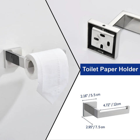 Slick Matte Black 5 Piece Bathroom Hardware Set Stainless Steel Wall Mounted Kit Includes toilet paper holder size details