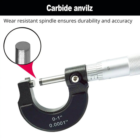Outside Micrometer 0 To 1 Inch With Ratchet Stop And Lock Nut 0.0001 Inch Precision Machinist Tool with carbide anvil