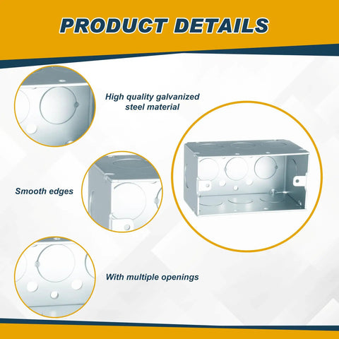 Product details of 8 Pack 4 By 2 Inch Metal Electrical Boxes, 2-1/8 Inch Deep Square Junction Box, 16.5 Cu In Capacity, Galvanized Steel