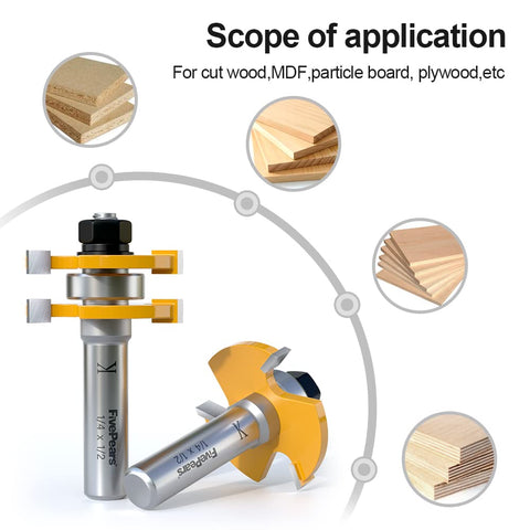 Tongue And Groove Router Bit Set With 1/2 Inch Shank T-Shape 3 Teeth Wood Milling Cutter for Cabinets, MDF, and Plywood.