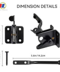 Lock It Tight Gravity Gate Latch Self Securing Black Fence Hardware For Garden Gates Pet Barriers shown in detailed dimensions.