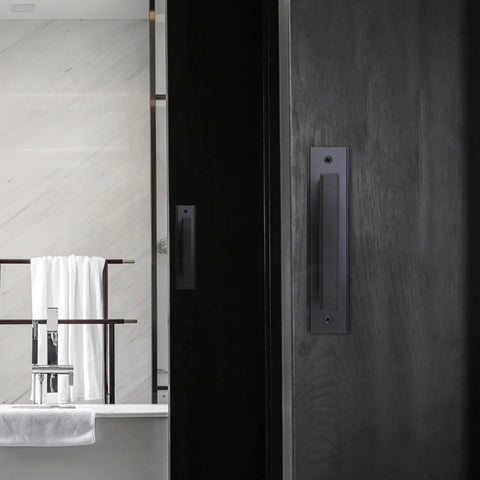 Bathroom with 2 Pack Black Barn Style Door Pulls With Plate Punch Free 7 Inch Closet And Drawer Handles displayed on sliding door