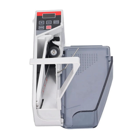Portable Handheld Money Counter Machine For Fast, Accurate Bill Counting with open bill tray and digital display.