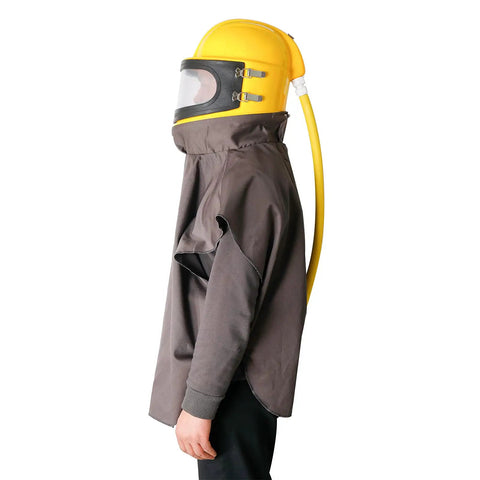 Sandblast Helmet With Air Supplied Hood And Protective Cloak For Sandblasting Safety Work Durable ABS Construction For Various Head Sizes