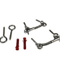 Hella Sturdy Pool Fence Wall Mount Kit For Inground Swimming Pools Featuring Rock Solid Heavy Duty Steel Anchors For Brick Or Wood And Super Easy No Fuss DIY Mesh Safety Fencing Installation hardware including steel anchors and latches.