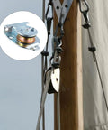 8 Pack Wall Mounted Pulleys Kit For Lifting And Hauling - 1.5 Inch Single Iron Pulley, Galvanized Steel, Directional Design, Fits Three Eighths Inch Wire Rope, Zinc Plated, Heavy Duty, Easy Install, Durable mounted on a mast