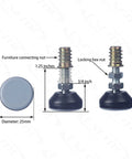 Premium Adjustable Furniture Levelers With Super Slick PTFE Swivel Feet For Tables And Couches No Sweat Rattle Fix Quarter Inch 20 Thread Shank Nuts Included Solid Four Pack with adjustable height features.