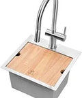 15 X 15 Inch Drop-In Top-Mount 304 Stainless Steel Single Bowl Sink With Grid Strainer Cutting Board Clips And Paper Template For Bar Kitchen Laundry Yard Or Office Use, featuring cutting board lid.