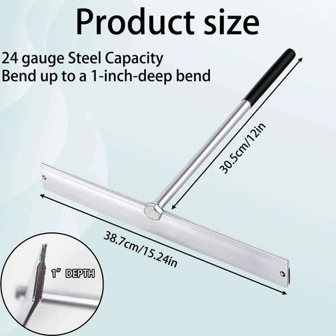Diagram of 15.25 Inch Sheet Metal Folding Hemming Tool with Heavy Duty Steel Construction for Standing Seam Roof Panels, HVAC Ducts, and Metal Roofing.