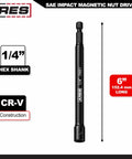 One Quarter Inch Magnetic Impact Nut Driver With Industrial Strength Magnet And Impact Grade Nut Setter 1/4 inch drive