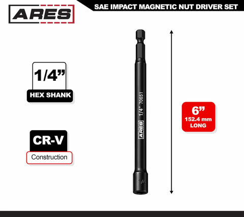 One Quarter Inch Magnetic Impact Nut Driver With Industrial Strength Magnet And Impact Grade Nut Setter 1/4 inch drive
