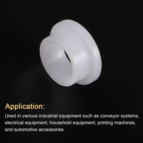 12 Pack Flanged Sleeve Bearings Plastic Bushings Nylon White Bore 10mm By 13mm OD By 6.5mm Length Flange 16.5mm