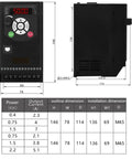 Power Packed Three Phase 380V Variable Frequency Drive Inverter For Motors 0.4kW To 2.2kW 380V Output Motor Speed Controller AC Drive VFD Industrial Grade Speed Control Plug And Play, front view with dimensions