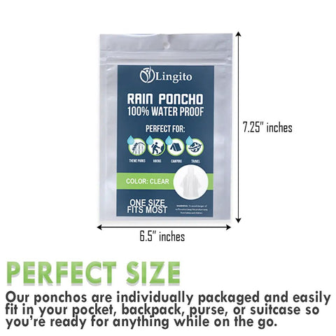 Package of Family Pack Rain Ponchos For All Ages, 20 Clear Hooded Ponchos With Drawstrings, Lightweight Reusable Emergency Rain Gear.