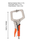 Heavy Duty 9 Inch Locking C Clamp Pliers With Rotating Pads For Welding And Woodworking, measuring 9.25 inches, featuring non-slip grips.