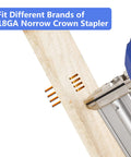 Image of 18 Gauge Narrow Crown Staples Assorted Sizes One Half To One And One Half Inch Galvanized 2000 Pack for staple guns in use.