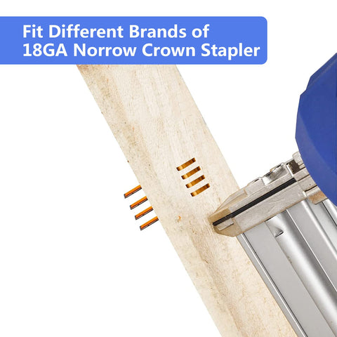 Image of 18 Gauge Narrow Crown Staples Assorted Sizes One Half To One And One Half Inch Galvanized 2000 Pack for staple guns in use.