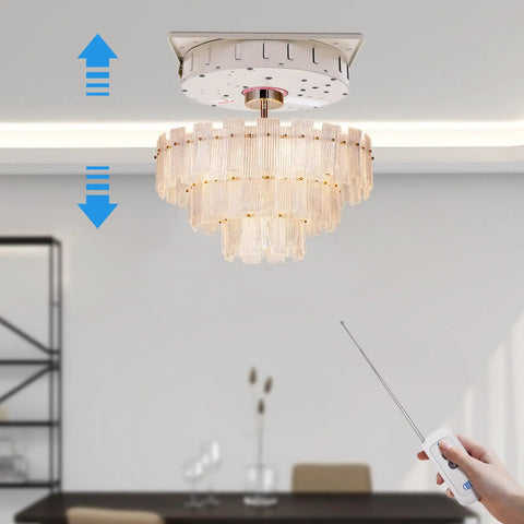 Heavy Duty Electric Chandelier Hoist With 220 Lb Load Capacity And 26 Ft Lift Stroke For Ceiling Fixtures featuring remote control operation.