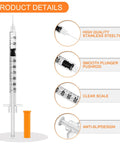 Disposable Syringe Kit With 30 Gauge Five Sixteenths Inch Needle 1 Milliliter Capacity 30 Individually Wrapped Per Pack Leak Proof Plunger Clear Unit Markings For Precise Dosing Pro Grade Lab Work with clear scale and needle tip