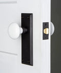 White Porcelain Round Door Knob With Plate And Interior Latch Set, Vintage Style Door Hardware For 1 3/8 To 1 3/4 Inch Doors