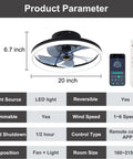 Dope 20 Inch Dimmable Ceiling Fan With Light And Remote, 6 Speed Reversible Low Profile Flush Mount, product parameters