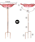 Handmade Glass Bird Bath With Red Finish On A Sturdy Three Prong Metal Stake For Garden Or Backyard Use, A Feeder And Bath Combo