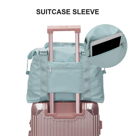 Large Duffle Bag For Women With Six Interior Pockets And Two Exterior Compartments Water Resistant Weekender Carry On Tote on luggage