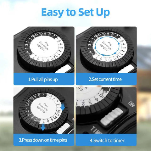 Outdoor Timer Outlet Waterproof Mechanical Dial Set And Forget It 24 Hour Plug In Light Timer setup steps