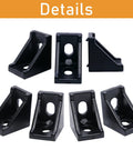 Set of 12 Pack 2020 Aluminum Extrusion Corner Brackets in Black with visible details for 90 degree connectors.