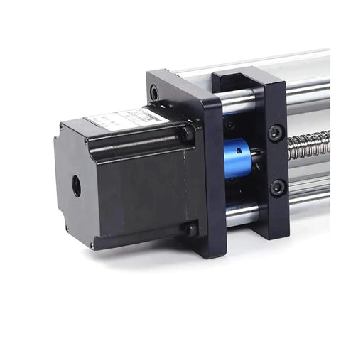 Smooth Ball Screw Linear Guide Rail Motion System With Precise Rock Solid Movement For Industrial Automation Including A 100mm Diameter Stepper Motor For High Torque And Reliable Positioning, black stepper motor on linear rail