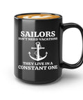 15oz Black Sailor Coffee Mug For Boaters And Boat Captains, Funny Lake Gift That Says Sailors Dont Need Sleep, Durable Glass Cup For On The Go Mornings, Perfect Gift For Sailors Skippers And Sea Lovers