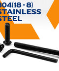 Built Tough 5/16-18 By 3-1/2 Inch Button Head Socket Cap Screws Made From Top Shelf 304 Stainless Steel With Long Lasting Black Oxide Shield And Snug Allen Hex Drive For No Hassle Jobsite Work Pack Of 10 bolts and hex key.