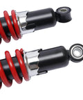 Close-up of shocks from Beefed Up Front Suspension Swingarm Kit With Upper And Lower Arms And 220mm Shock For DIY ATV Quad Go Kart Buggy Bolt On