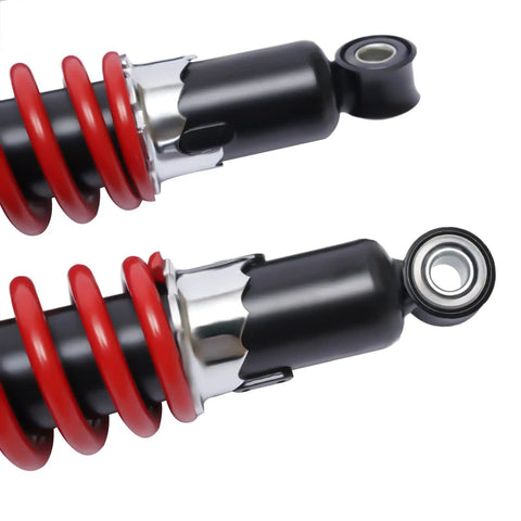 Close-up of shocks from Beefed Up Front Suspension Swingarm Kit With Upper And Lower Arms And 220mm Shock For DIY ATV Quad Go Kart Buggy Bolt On