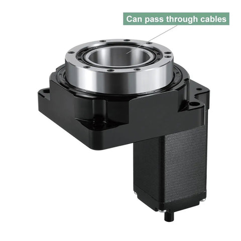 Built Tough CNC Hollow Rotary Actuator With 360 Degree Turntable showing sturdy cast iron frame and hollow center for cable management.