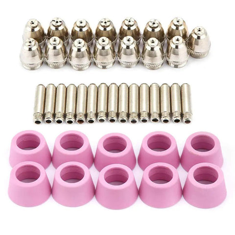 Top Grade 40 Piece Plasma Cutter Consumables Set With Ceramic Cups, Electrodes And Nozzles For Cut60 Lgk60 60 Amp Machines parts including nozzles and cups