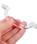 Hand holding a crystal-clear handle from Six Pack Plastic Cabinet Handles And Drawer Pulls For Doors Modern Kitchen And Dresser Hardware Replacement Crystal Style Pulls For Cabinet Doors Sturdy Durable And No Fuss Easy Install Sleek And Functional Hardware Update