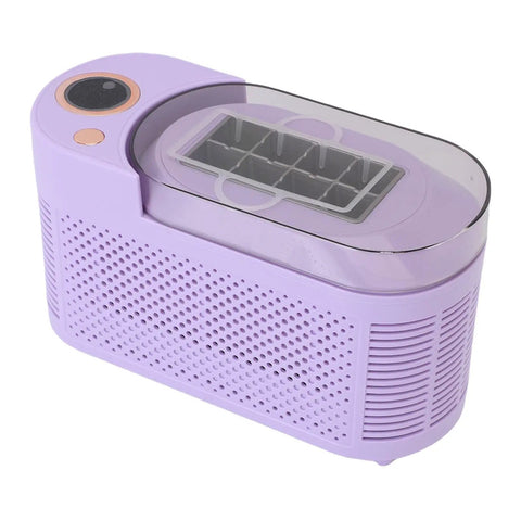 Compact Counter Ice Maker Cranks Out Eight Chill Cubes Quick And Slick Lil Build with clear top and lil purple design.