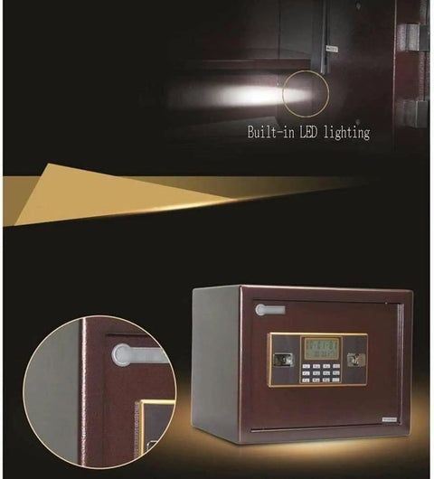Easy-To-Use Home Safe With Emergency Key Reprogrammable 3 To 8 Digit Code Turn Knob Access, featuring built-in LED lighting, steel portable box