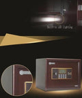 Electronic Safe Box With Keyboard Lock For Cabinets Home Security Large Interior Space Easy Code Entry And Private Space With Hidden Emergency Key No Hassle Quick Access Digital Keypad For Easy Access Mountable And Tamper Resistant, with built-in LED lighting and digital keypad visible.