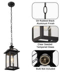 Weatherproof Outdoor Pendant Lantern In Black With Seeded Glass, Durable Aluminum Construction For Porch, Patio Or Entryway