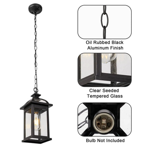 Outdoor Pendant Light Lanterns Two Pack White Aluminum With Seeded Glass Weather Resistant IP65 Waterproof Porch Lights Detail View