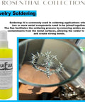 Aquiflux Silver Flux For Jewelry Soldering Low Residue Liquid Flux bottle with magnified metal bonds, 8 oz size.