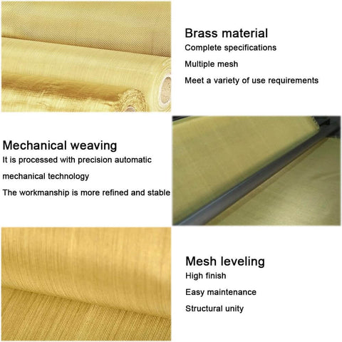 Heavy Duty 120 Mesh Brass Woven Wire Mesh Set, 2 Pack, showing brass material and mechanical weaving details.