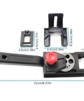 Adjustable Drill Guide Kit For Woodworking With Precision Hole Drilling Durable Plastic Construction Automatic Alignment 3 To 12mm Range Ideal For DIYers And Pros Ready To Tackle Any Project, shown in parts layout with measurements.