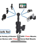 17mm Ball Mount Extension Arm With Double Socket For Garmin GPS And Vehicle Phone Holder 360 Degree Swivel Aluminum Mount Fits Car Dash Windshield Suction Cup And Air Vent Durable For GPS And Camera, black