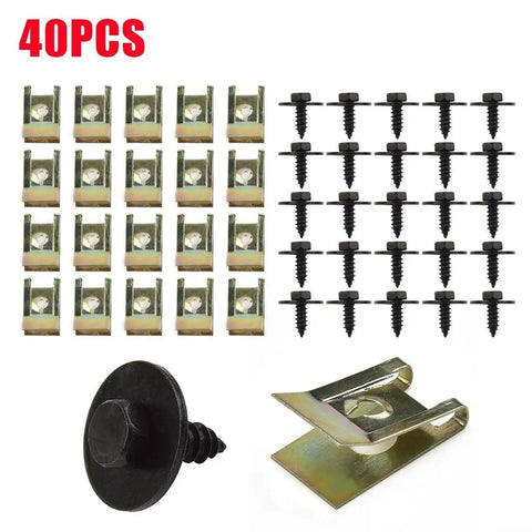 40 Pack U-Nut And Hex Bolt Fastener Kit For Easy Install No Mod Needed With 8mm Hex Bolts 14mm Length 17mm Washer And 16x11mm Speed Fasteners For Automotive DIY Projects, 40 pcs shown