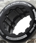 Close-up of Dura Ace 12 Speed Cassette Sprocket CS R9200 For Road Bikes showing lock ring details and part of the cogs.