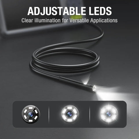 Dual Lens Inspection Camera With 5 Inch IPS Screen And LED Light Dope HD Borescope Endoscope showing adjustable LED light