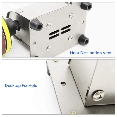 Jewelry Polishing Machine Multifunction Bench Buffer Grinder showing heat dissipation vent and desktop fix hole for stability